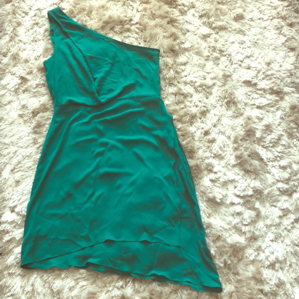 Green BCBG asymmetric one-shoulder dress